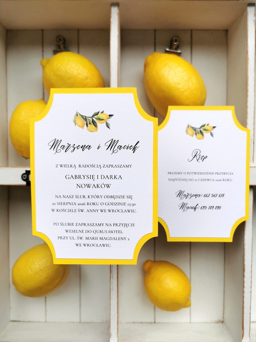 1025. Zaproszenia ślubne z motywem cytryn